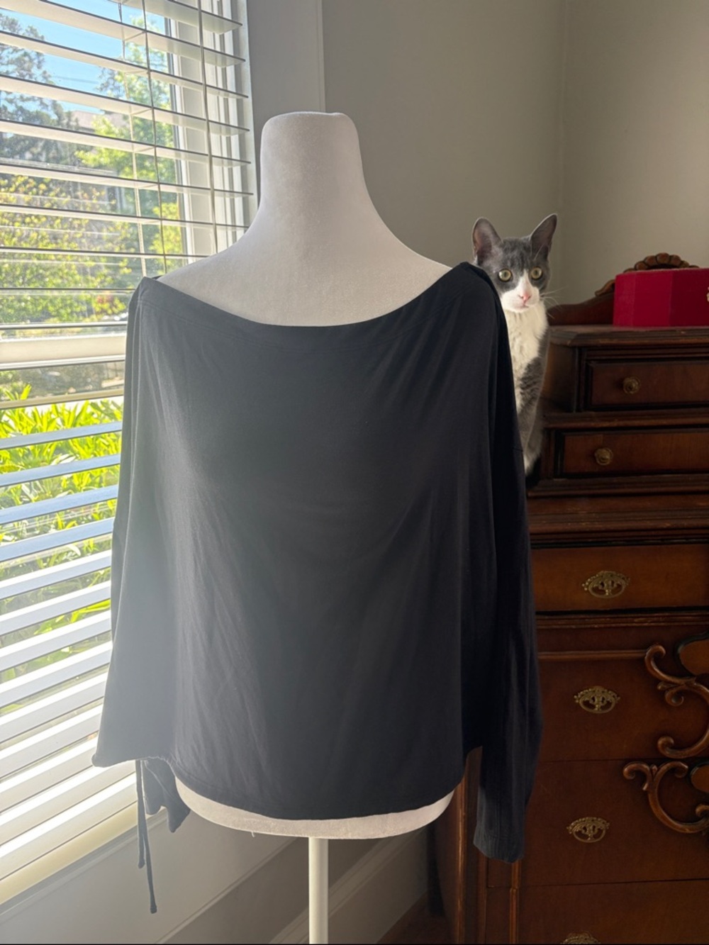 Athleta Black Draped Boatneck Long Sleeve Top